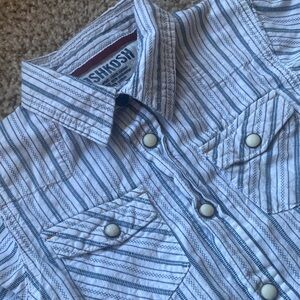 OshKosh B'gosh Blue & White Western Pearl Snap Striped Long Sleeve Shirt. 4T